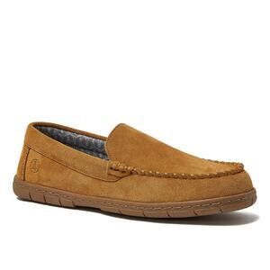 Lands' End Men's Flannel Lined Suede Slip On Moccasin Slippers Tan Size 10